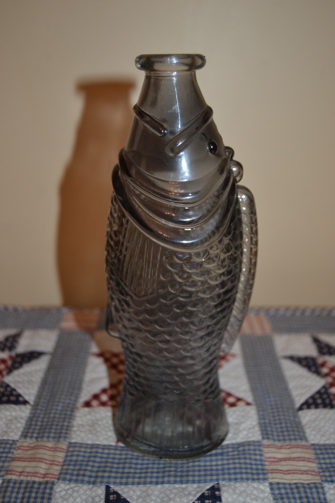 Vintage Tinted Glass Fish Shaped Italian Wine Bottle Decanter 9&Prime; Tall