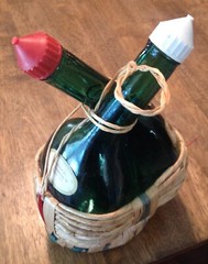Vintage, Double Wine Bottles (empty), Wicker Wrapped. Unusual! 10&Prime; tall, Italy