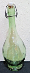 Antique Large Emerald Green 12&Prime; Wine Bottle blown bubbles footed wire stopper