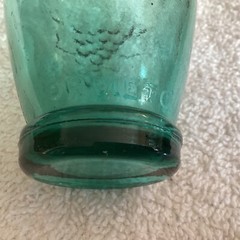 Vintage 6” Wine Bottle Grape Design With Heart ..Cantine Vaseline..Teal Blue