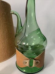 Hand Blown Lamp•Green Glass Wine Bottle Decanter With Chiller•Shade NOT Included