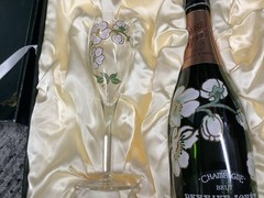 1995 Perrier Jouet Brut Fleur de Champagne Empty Bottle W/ Glasses And Box
