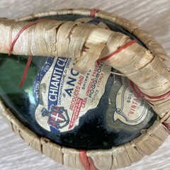 Ancilli Chianti Sommelier Glass Wine Bottle Flat Back w/Rattan Handle Vtg