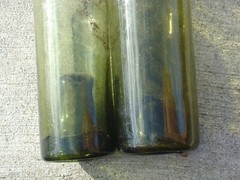 Antique Vtg Olive Green Glass French Wine Bottle Lot Deep Well Hand Applied Top