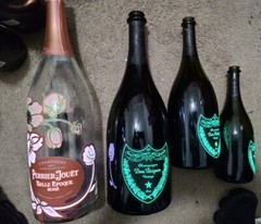 3 Dom Perignon luminous champagne Bottle EMPTY 750ml,Magnum 1.5 LT, JEROBOAM 3LT
