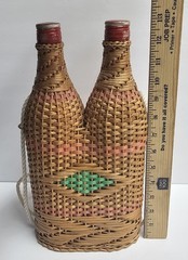 Vintage Double Wine Woven Wicker Demijohn Style, Wine Bottles Empty