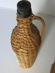 DEMIJOHN WICKER BOTTLE 4/5 QT GREEN WITH HANDLE CHOCOCO ST. CROIX VIRGIN ISLANDS