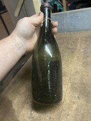 Antique Old Rare Early Empty Green Glass Wine Bottle High Kick Up W Paper Label