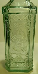 Vintage (2) Embossed Aqua Green Glass Ewer / Decanters 11.75&Prime; (Pinord) Excellent