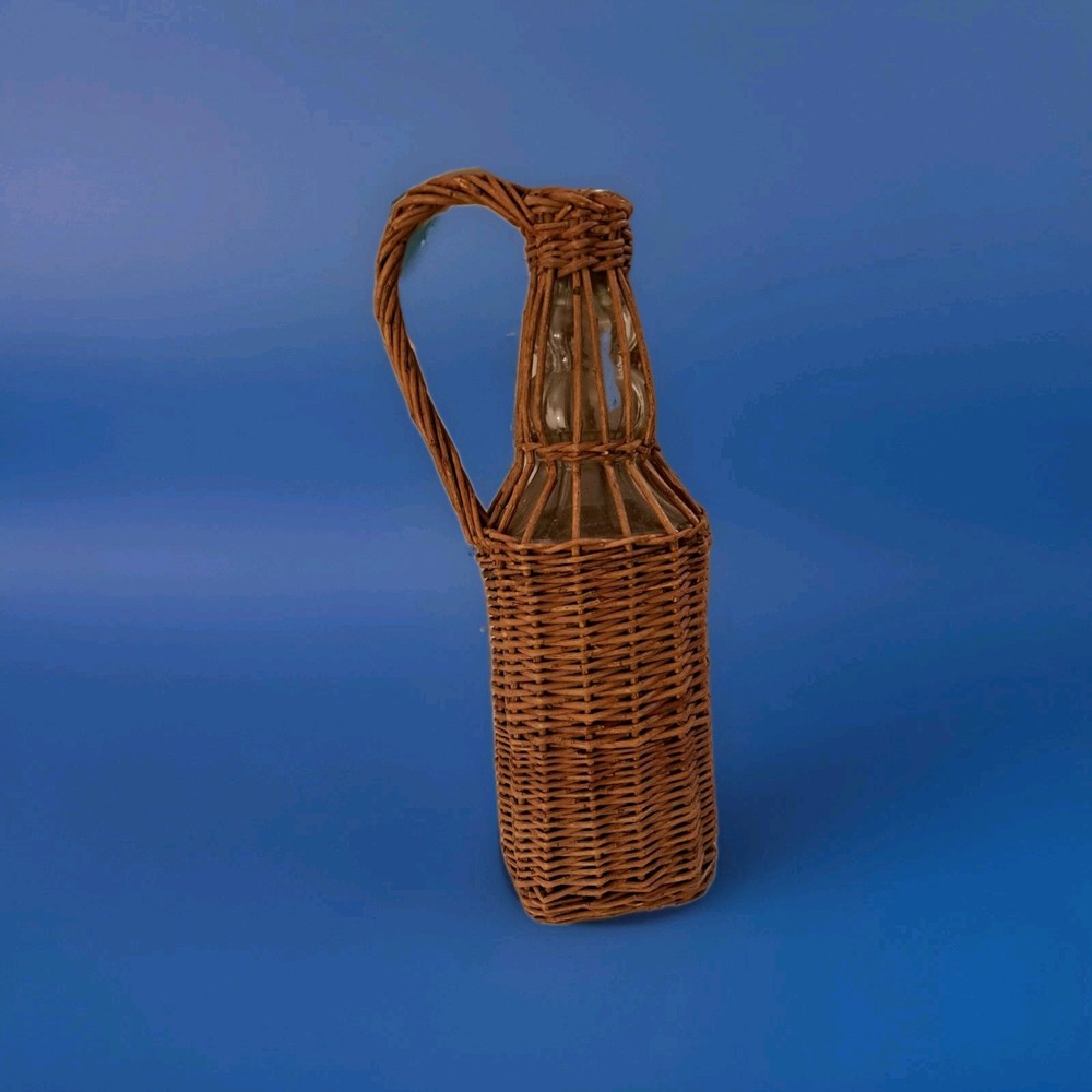 Vintage Wicker Wrapped Clear Square Glass Bottle – Demijohn