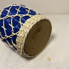 Vintage Blue Woven Plastic Wine Bottle Jug with Lid Spain Not Consumable
