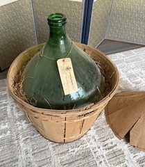 Antique Italian 26” Demijohn Wine Jug Large Demigiana Green Glass W/ Tag Rustic