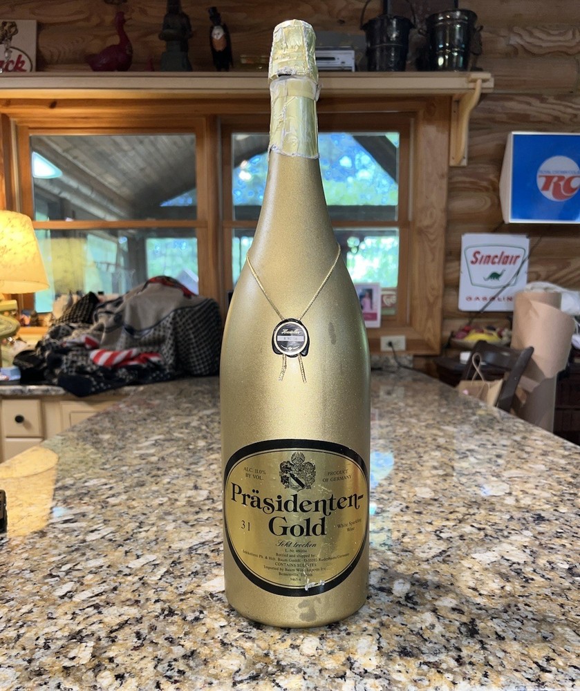 Vintage Large Store Display Wine Bottle Präsidenten Gold 3L Big Huge Germany Bar