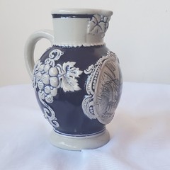 German Stoneware Bernkastel-Kues Wine Jug Cobalt Blue & White 6 Inch Tall