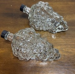 2 Vintage Clear Glass Grapes Cluster Shaped Wine Bottle Decanter Stamped Turkey