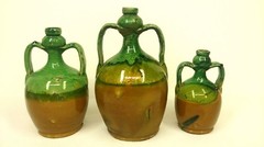 AMAZING SET 3 ITALIAN MID CENTURY HANDMADE HANDPAINTED TERRACOTTA OIL BOTTLES