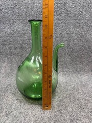 Vintage 1960s Italian Glass Wine Chiller Green Glass Decanter Bottle Blown Glass