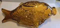 Lg Vintage Amber Glass Italian Fish Wine Decanter Bottle 15&Prime;
