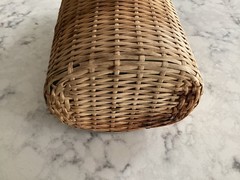 Vintage Coracle Green Glass Wicker Wrapped Bottle ( 9 inches tall )