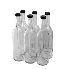 750 Ml Clear Bordeaux Wine Bottles (Pack of 6) with 12 Black PLASTIC Caps | W5 F