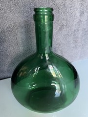 Emerald Green Glass Oval Bottle 8” Tall Marked On Bottom Vintage