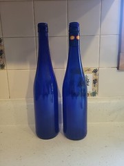 Set/2 Tall Long Neck 12.75&Prime;×3&Prime; Cobalt Blue Blown Elegant Glass Wine Bottles NEW