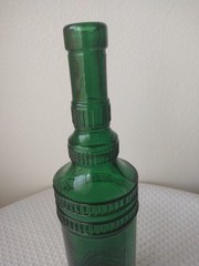Vintage Decorative Wine Bottle Made in Spain-Raised Design T/Green 12.25&prime; H