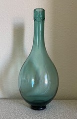 Antique Hand Blown Wine Bottle Torpedo Round Bottom Green Glass BONUS: Holder