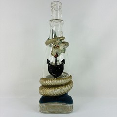 Vintage Viarengo SA Torino Glass Wine Bottle Italy Snake Serpent Dragon Koi Fish