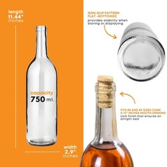 750ml Clear Bordeaux Wine Bottles Pack of 48 W5 Clear/Flint Flat-Bottomed Cork