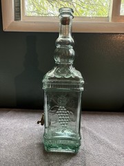 Vintage Spanish Green GlassWine Decanter DispenserSpigot Embossed Grapes 20.5&Prime;