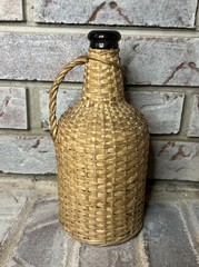 Mid-Century Demijohn Wine Captain’s Port Bottle Rattan Woven Wicker Offley 9”
