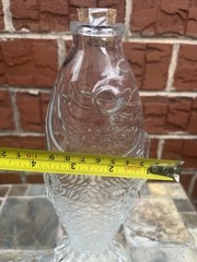 Vintage Fish Shaped Glass Decanter Italian Wine Bottle With Cork . Never USED