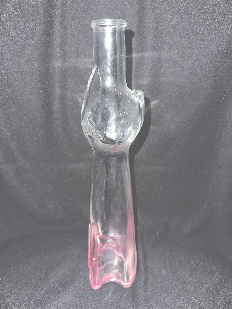 13” Happy Cat Mosell? Pink Gradient Wine Bottle Flower Vase Clear EUC No Label