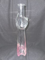 13” Happy Cat Mosell? Pink Gradient Wine Bottle Flower Vase Clear EUC No Label