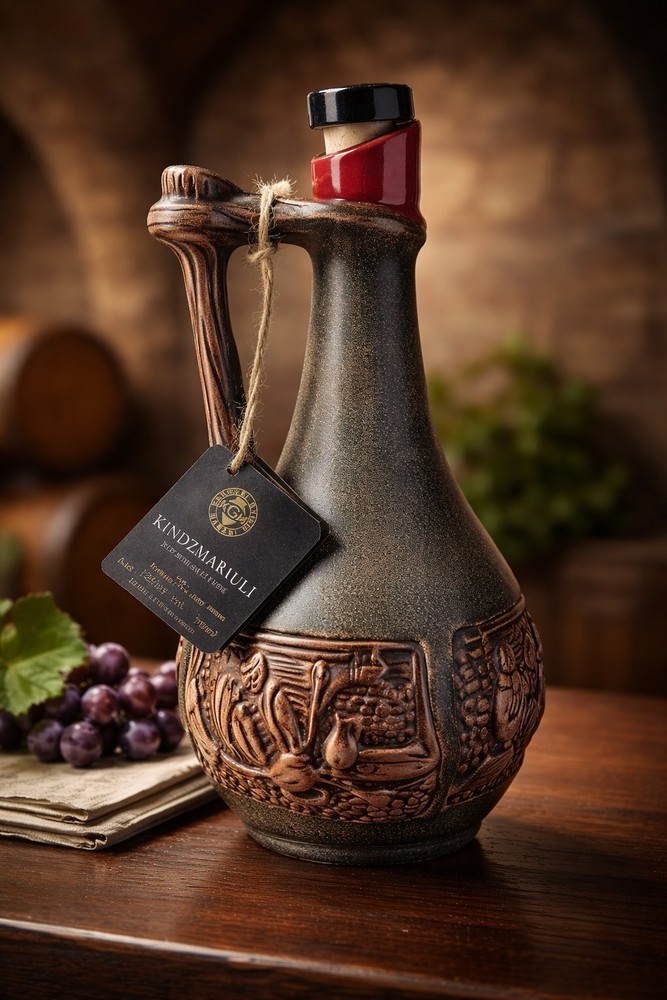 Georgian Ceramic Clay Wine Bottle/Decanter Vessel-3D Design with Handle