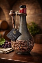 Georgian Ceramic Clay Wine Bottle/Decanter Vessel-3D Design with Handle