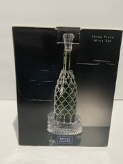 VTG 2001 3pc Wine Set By Royal Limited Crystal W/Beaded Sleeve New In Box