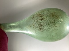 Antique Vtg. Hand Blown Wine Bottle Torpedo Round Bottom Green Glass 8”