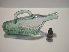 Vintage Wine Bottle Decanter Basket Pattern Greenish Hue Hand Blown