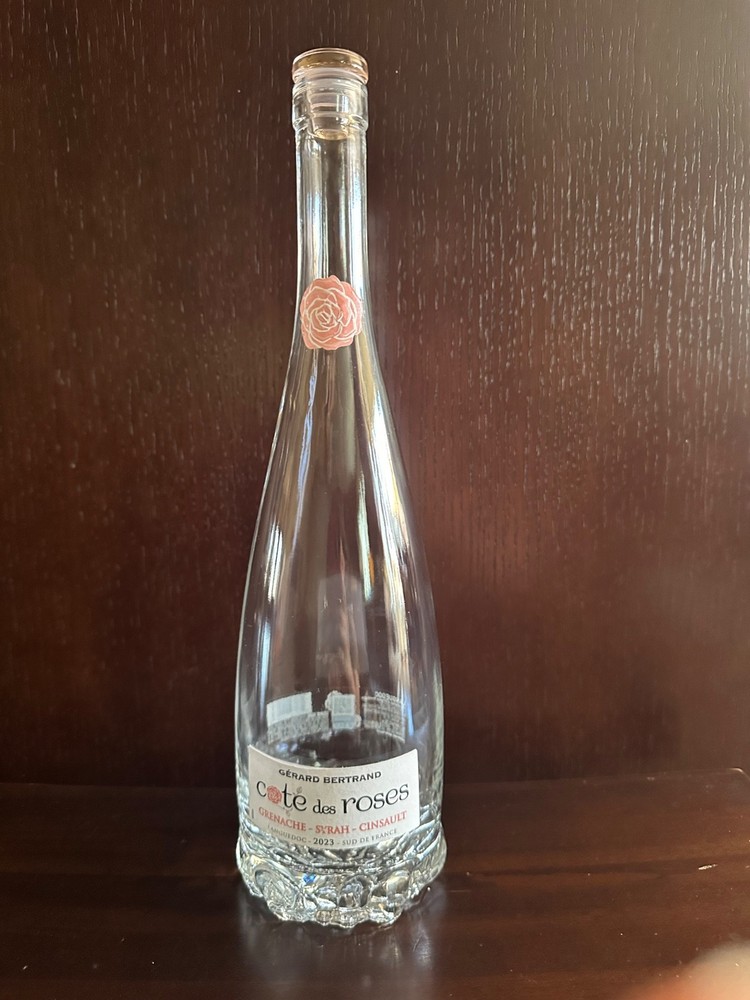 GERARD BERTRAND Cote Des Roses EMPTY WINE BOTTLE Rose Bottom/Pink Glass Stopper