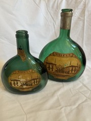 Vintage Mateus Rosé Portugal Green Glass Wine Bottles Set 2 Labels Display