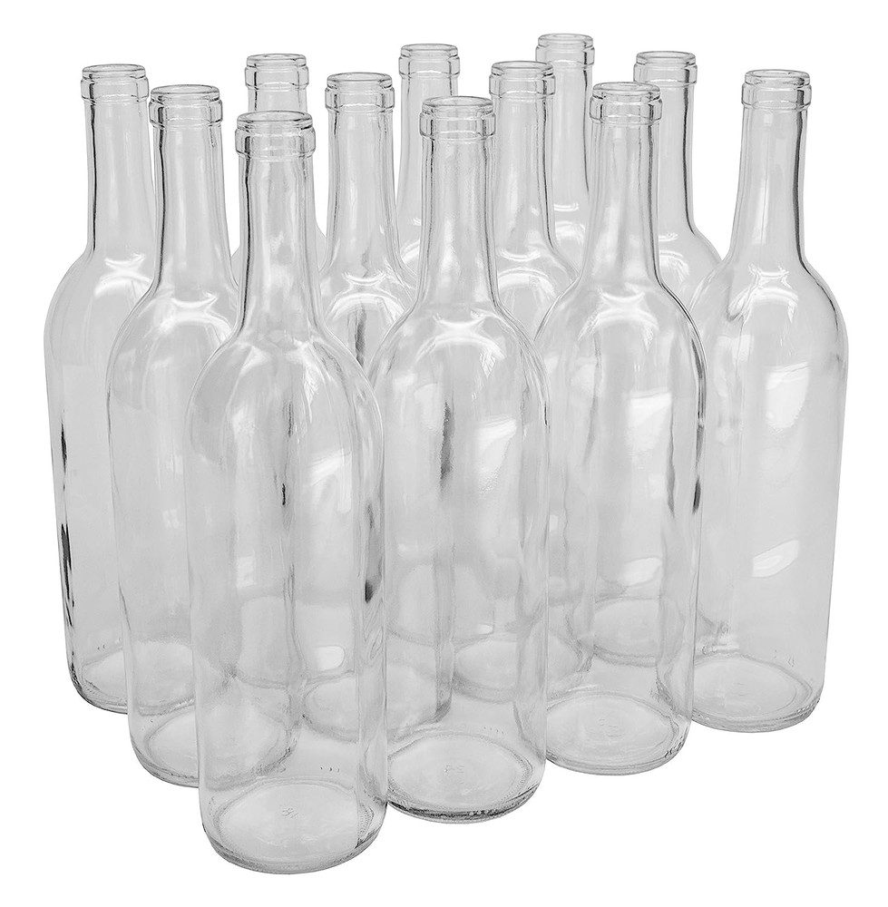 Empty Wine Bottles Lot 750 Ml Glass Bordeaux Flat Bottomed Cork Finish 12 Case