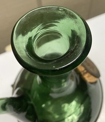 Vintage 1930’s Hand blown Leather Wrap Italian Green Glass Decanter Wine Bottle