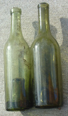 Antique Vtg Olive Green Glass French Wine Bottle Lot Deep Well Hand Applied Top