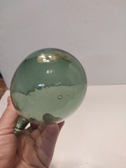 Antique Hand Blown Glass Round Bottom Bulb Wine Bottle Flask Aqua Vtg