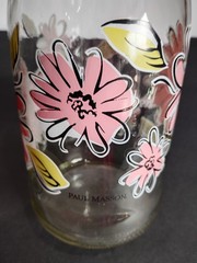 Vintage Paul Masson Glass Wine Bottle Pink Floral Checkered Band Multi-Color