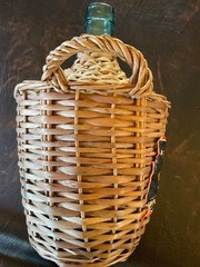Vintage Wine Bottle Wrapped In Wicker 1 Gallon Green Glass Marbella Collectible