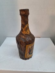 Vtg Wood Carved Wine Bottle Jerezano Oloroso Primitive Pirate Prop Candle Holder