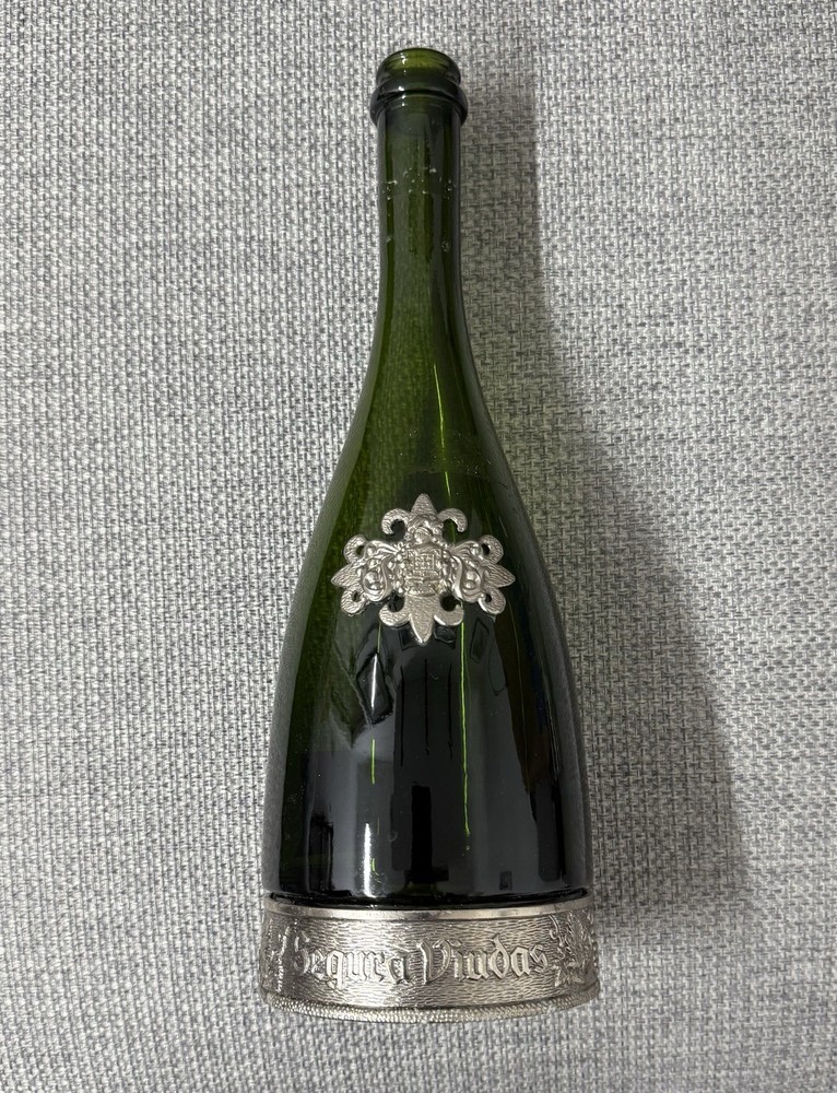 Segura Viudas Brut Reserva Heredad Cava Wine Bottle w/ Pewter Crest ~ EMPTY